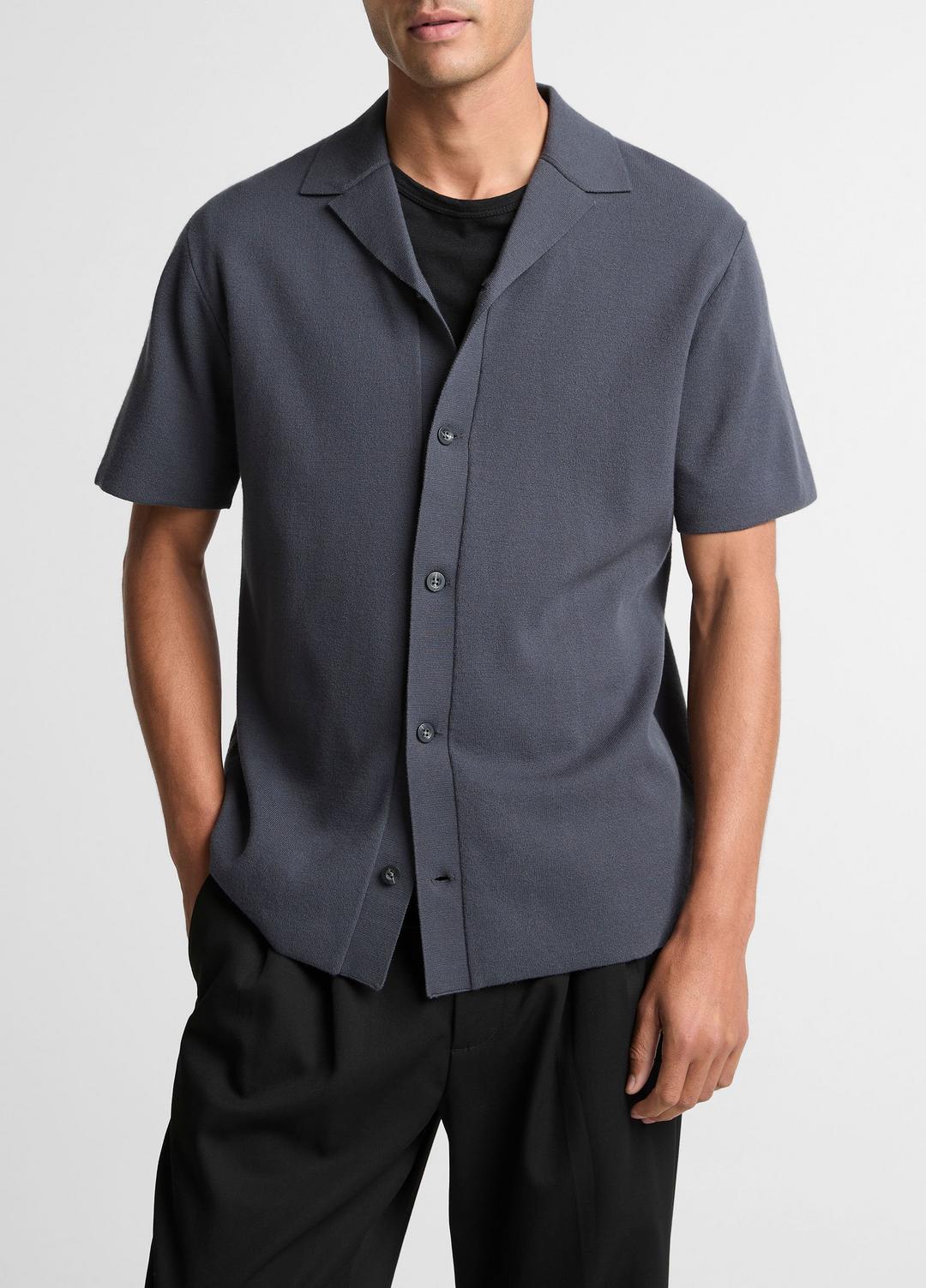 VINCE Men Merino Wool Cabana Shirt  in Short Sleeve