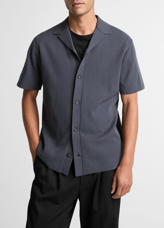 VINCE Men Merino Wool Cabana Shirt  in Short Sleeve