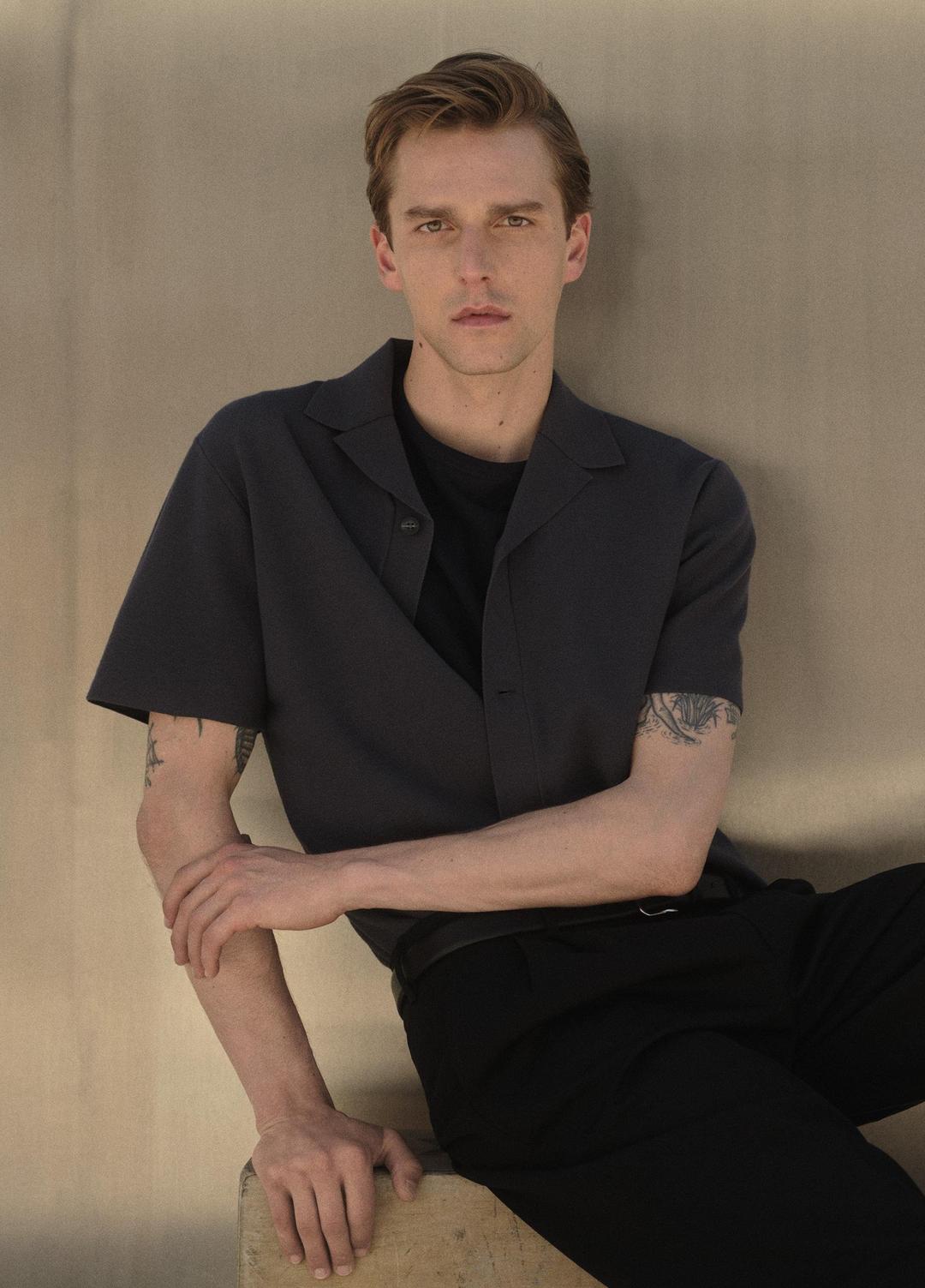 VINCE Men Merino Wool Cabana Shirt  in Short Sleeve