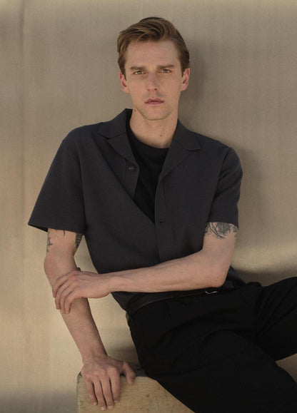 VINCE Men Merino Wool Cabana Shirt  in Short Sleeve