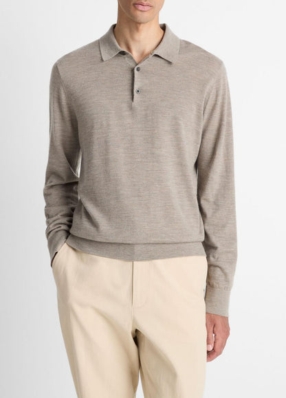 VINCE Men Featherweight Merino Wool-Cashmere Polo Sweater in Long Sleeve