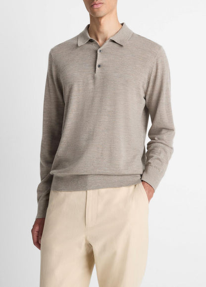 VINCE Men Featherweight Merino Wool-Cashmere Polo Sweater in Long Sleeve