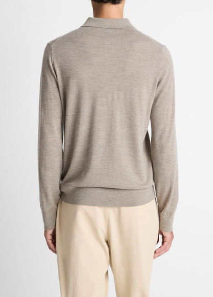 VINCE Men Featherweight Merino Wool-Cashmere Polo Sweater in Long Sleeve