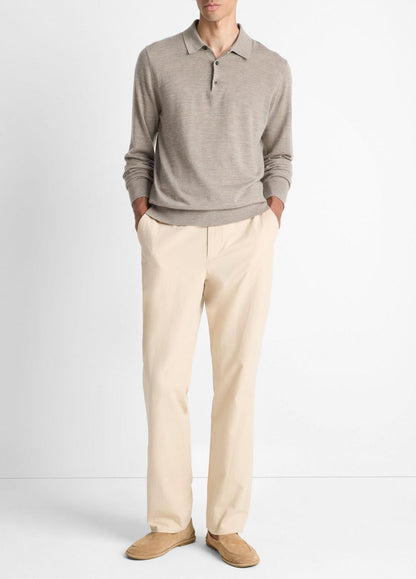 VINCE Men Featherweight Merino Wool-Cashmere Polo Sweater in Long Sleeve