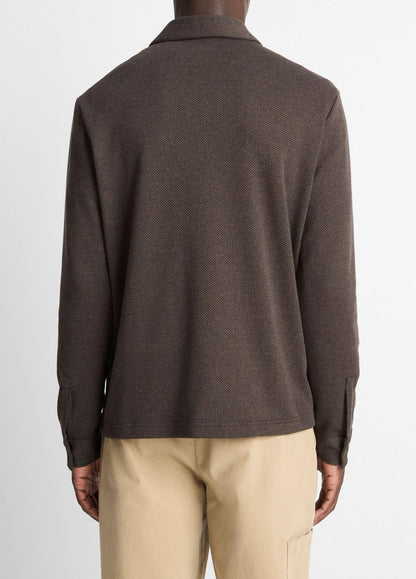 VINCE Men Herringbone Cotton-Blend Zip Polo Shirt in Henleys & Polos