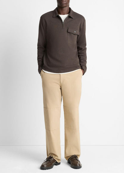 VINCE Men Herringbone Cotton-Blend Zip Polo Shirt in Henleys & Polos