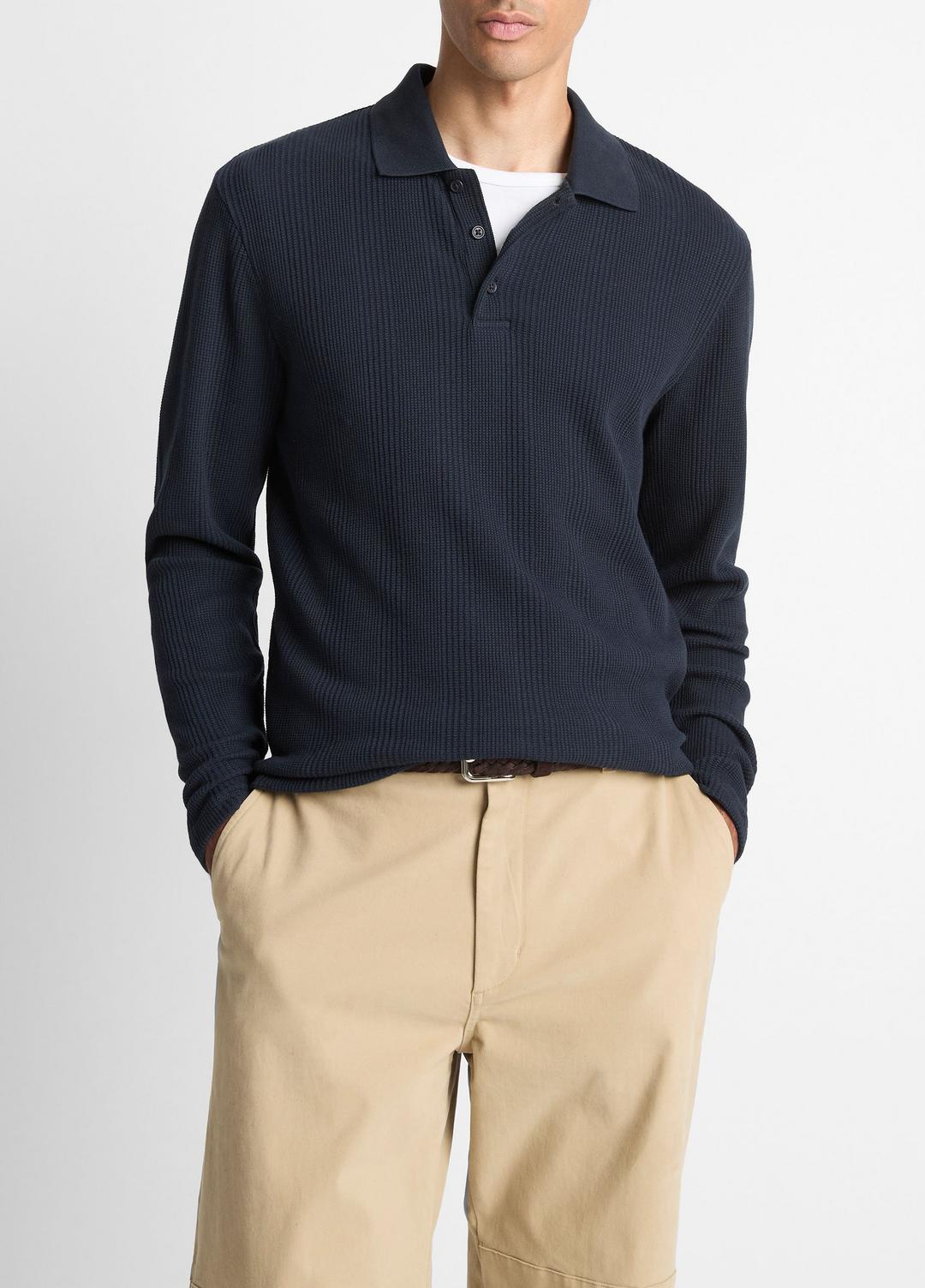 VINCE Men Variegated Cotton Polo Shirt in Henleys & Polos