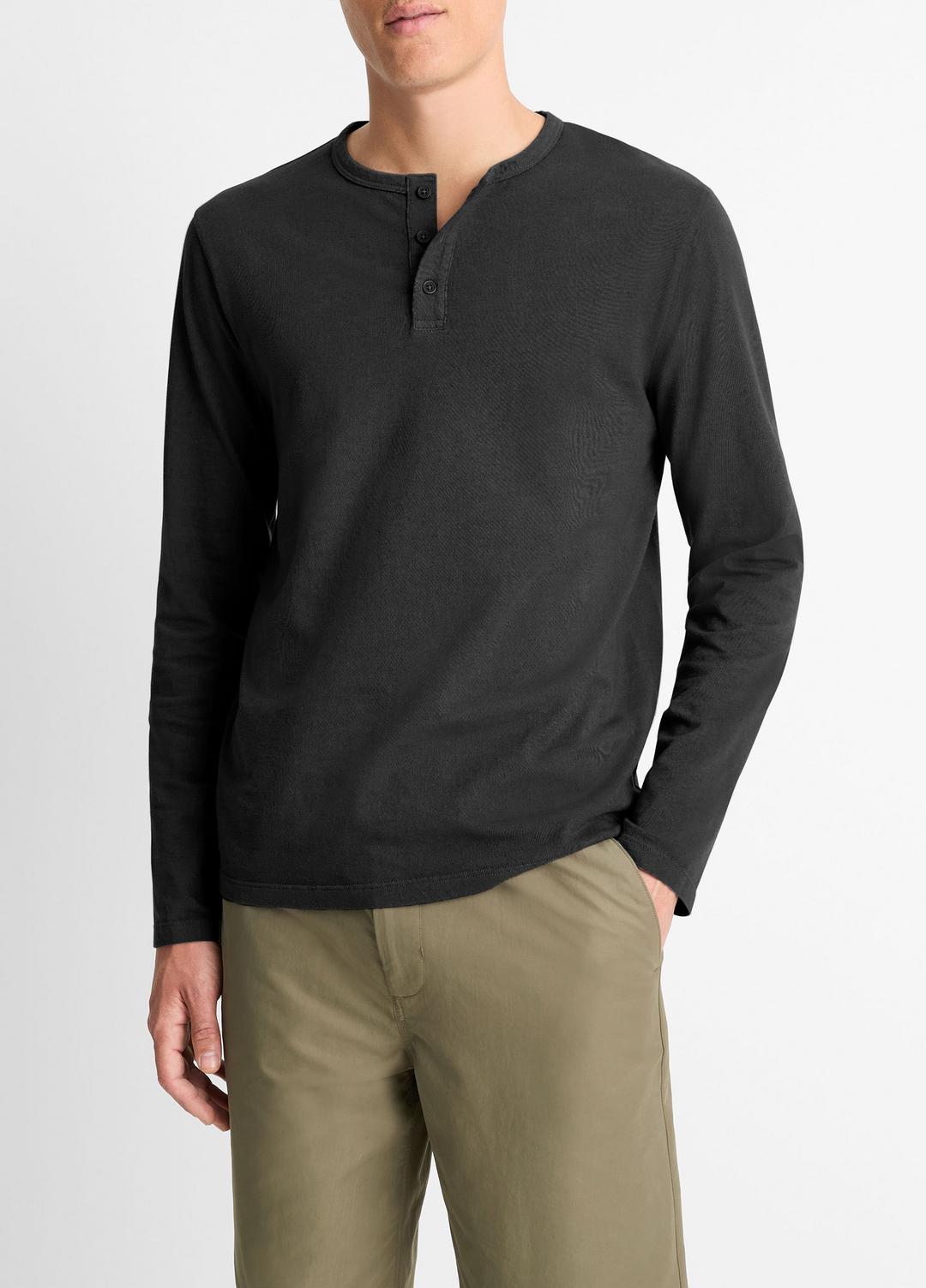 VINCE Men Garment Dye Cotton Long-Sleeve Henley in Henleys & Polos