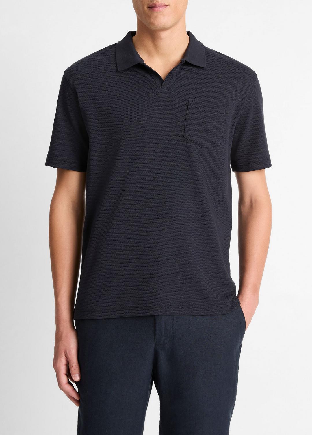 VINCE Men Cotton-Blend Johnny-Collar Polo Shirt in Short Sleeve