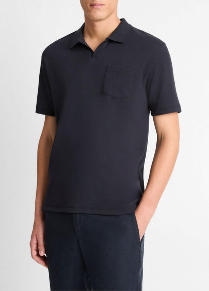VINCE Men Cotton-Blend Johnny-Collar Polo Shirt in Short Sleeve