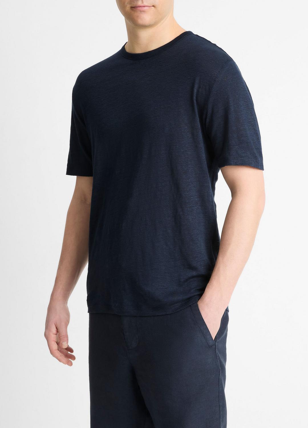 VINCE Men Linen Crew Neck T-Shirt in Short Sleeve