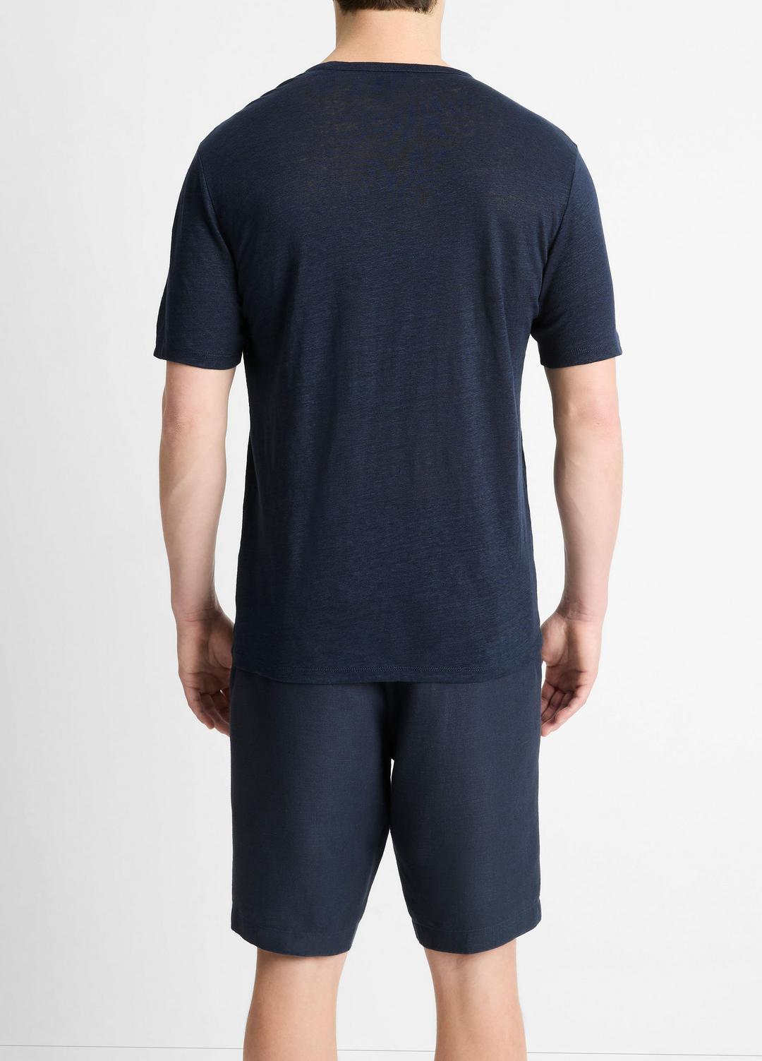 VINCE Men Linen Crew Neck T-Shirt in Short Sleeve