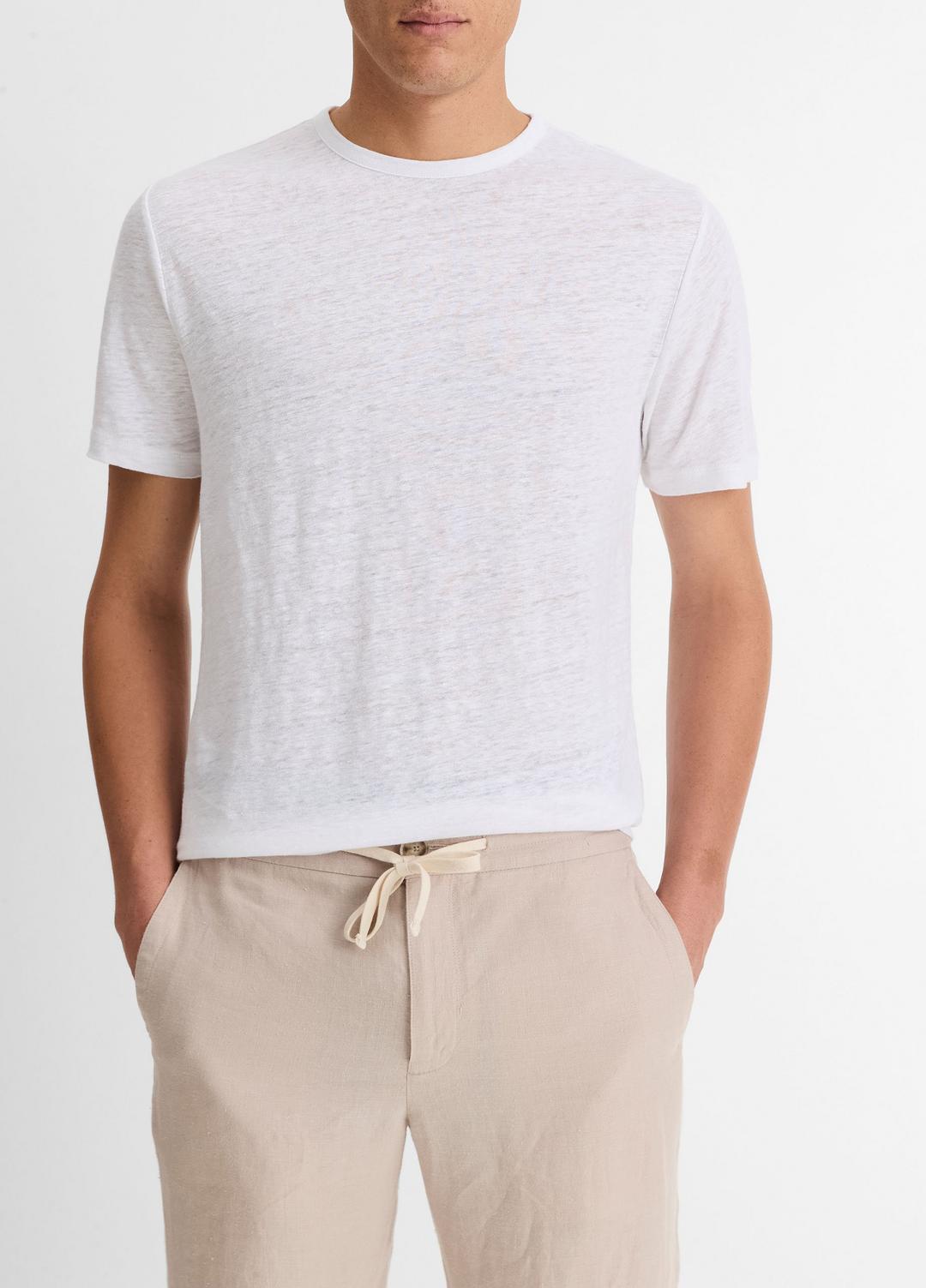 VINCE Men Linen Crew Neck T-Shirt in Short Sleeve