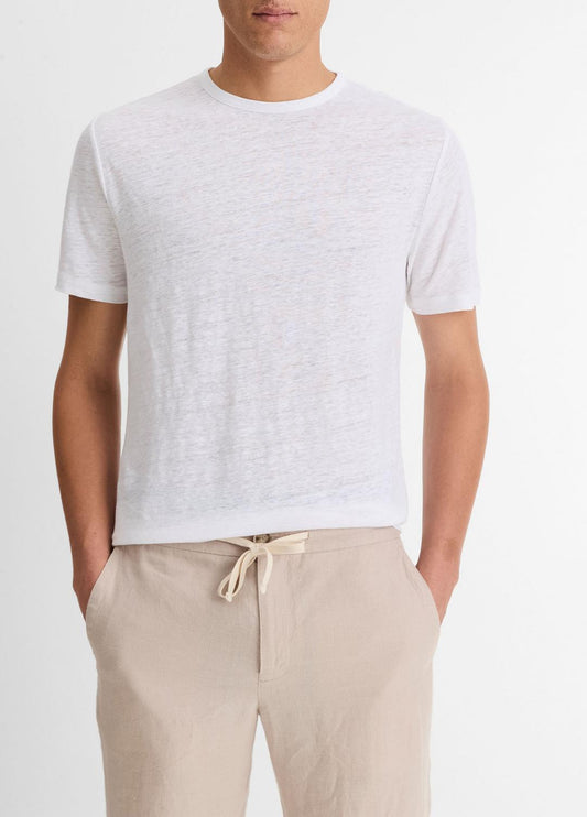 VINCE Men Linen Crew Neck T-Shirt in Short Sleeve