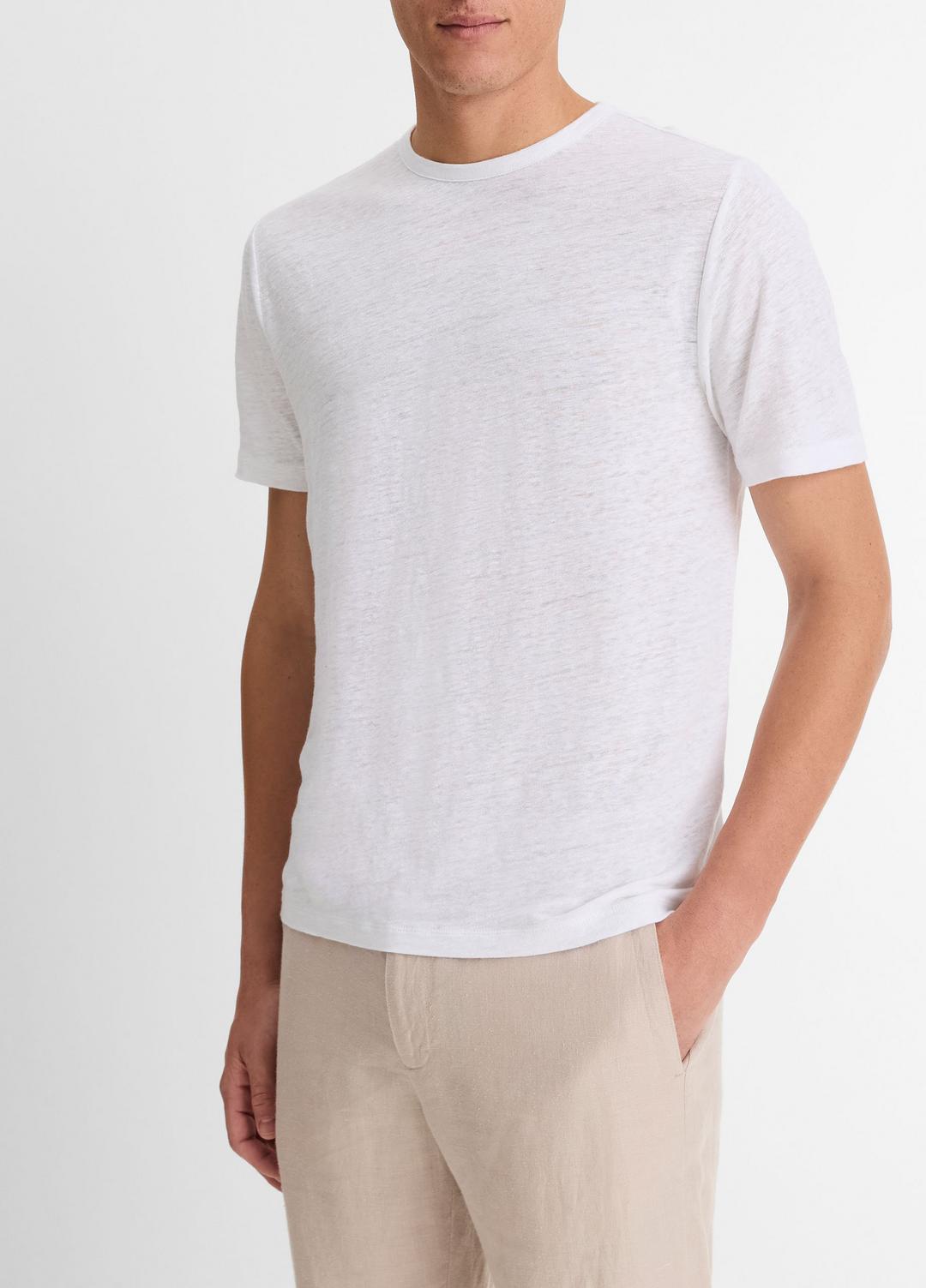 VINCE Men Linen Crew Neck T-Shirt in Short Sleeve