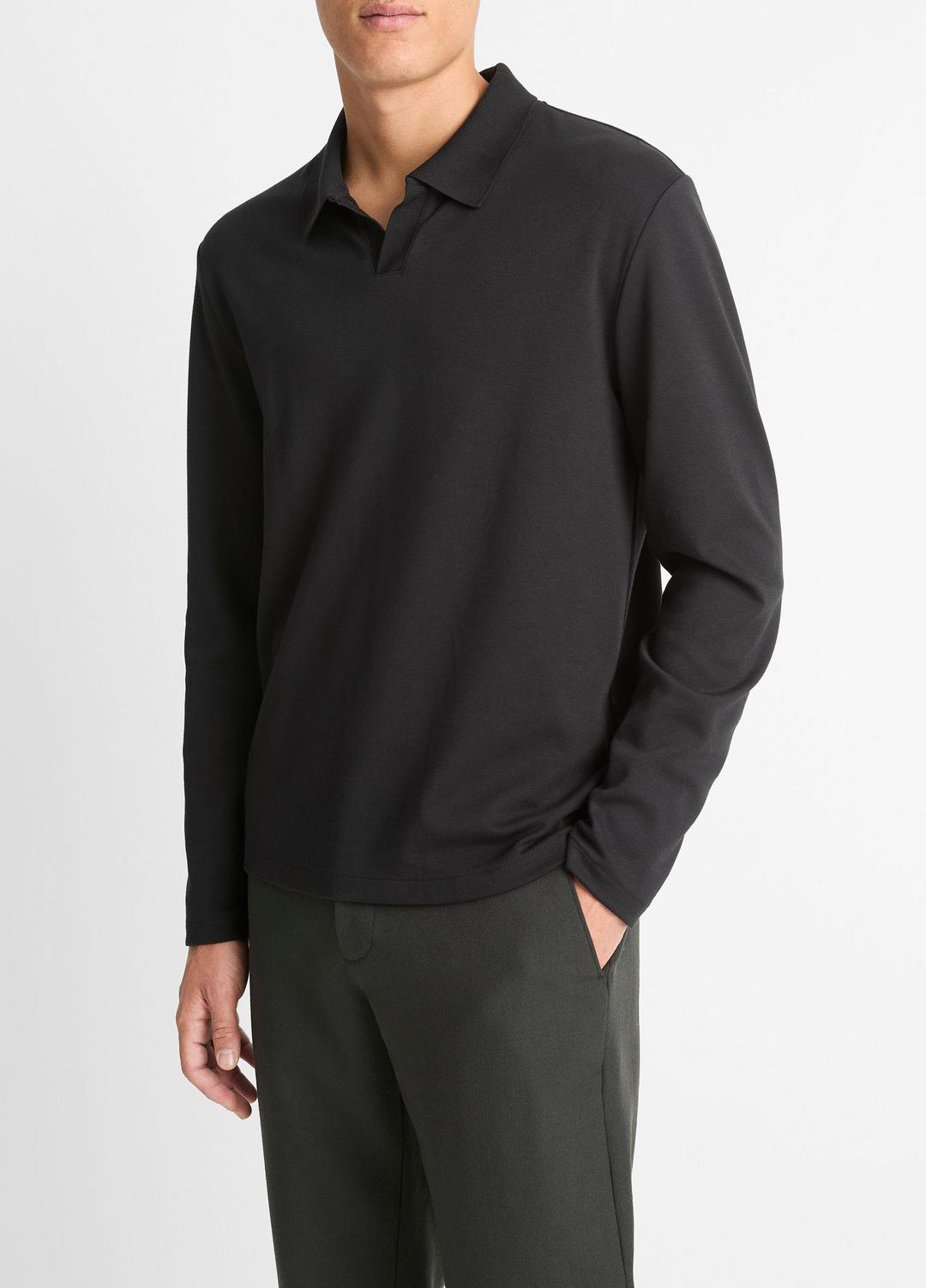 VINCE Men Milano Pima Cotton-Blend Johnny-Collar Shirt in Long Sleeve