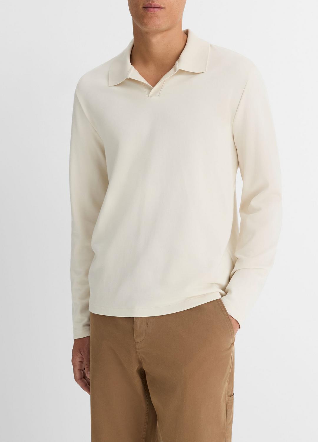 VINCE Men Milano Pima Cotton-Blend Johnny-Collar Shirt in Long Sleeve