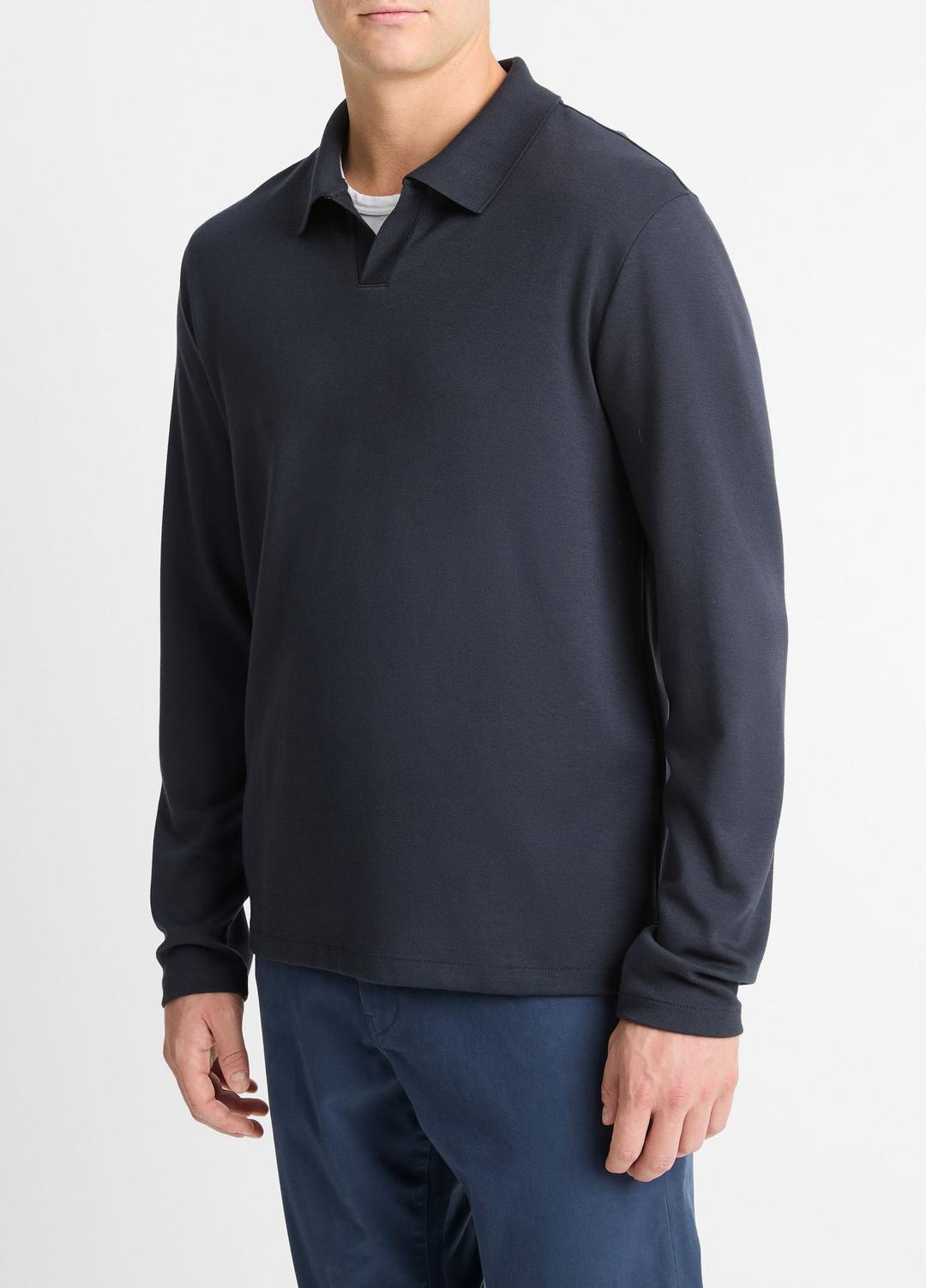 VINCE Men Milano Pima Cotton-Blend Johnny-Collar Shirt in Long Sleeve