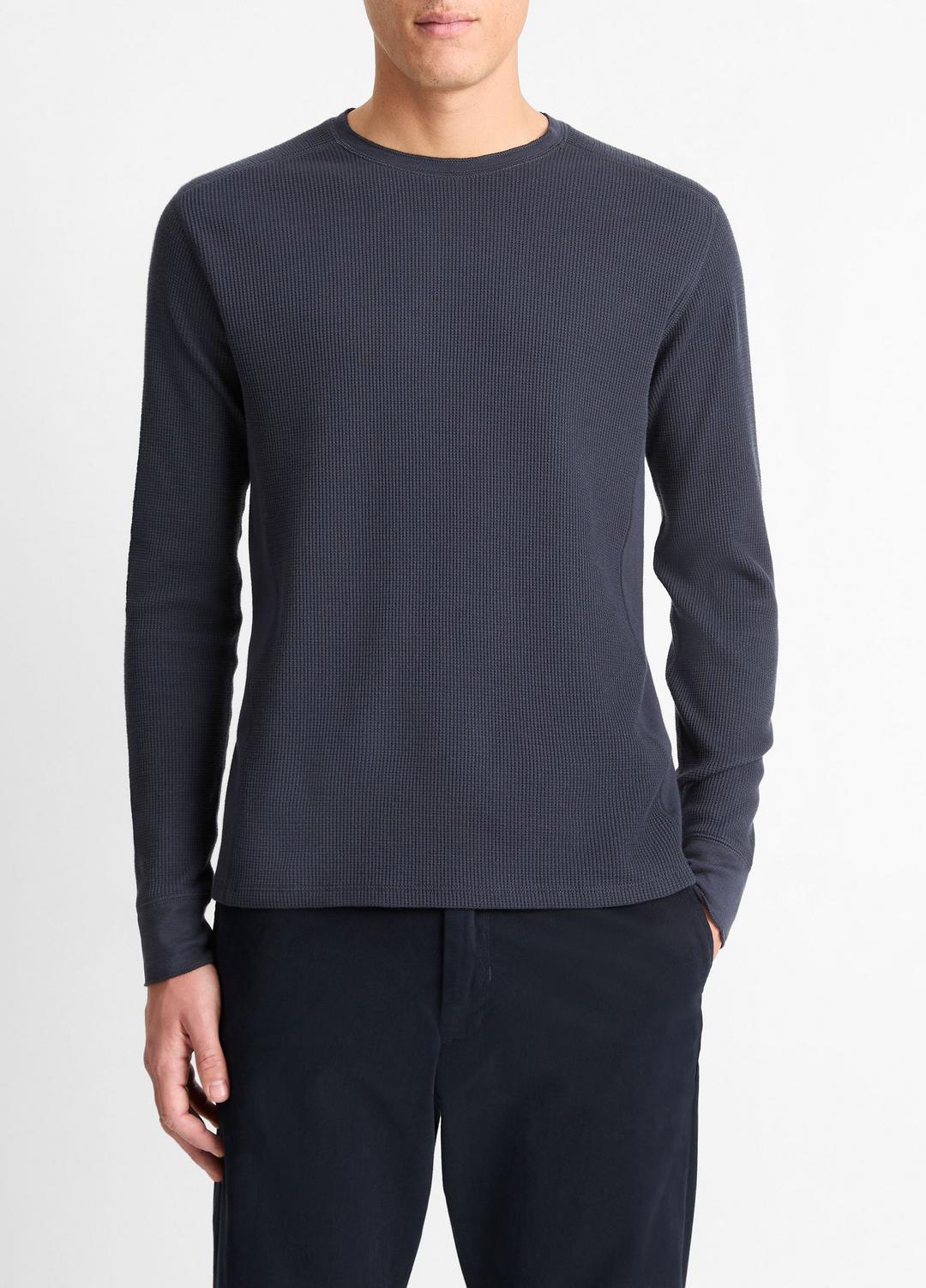 VINCE Men Pima Cotton-Blend Thermal Long-Sleeve Pullover in Long Sleeve