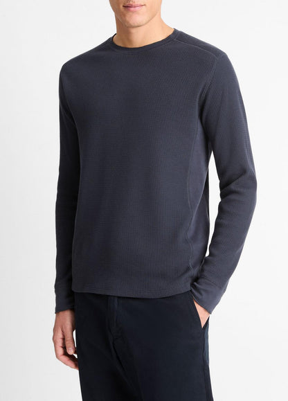 VINCE Men Pima Cotton-Blend Thermal Long-Sleeve Pullover in Long Sleeve
