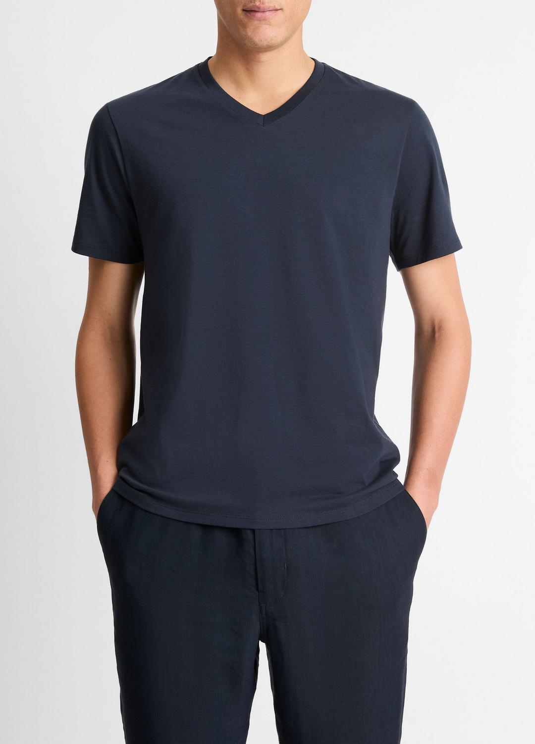 VINCE Men Pima Cotton V-Neck T-Shirt in Short Sleeve