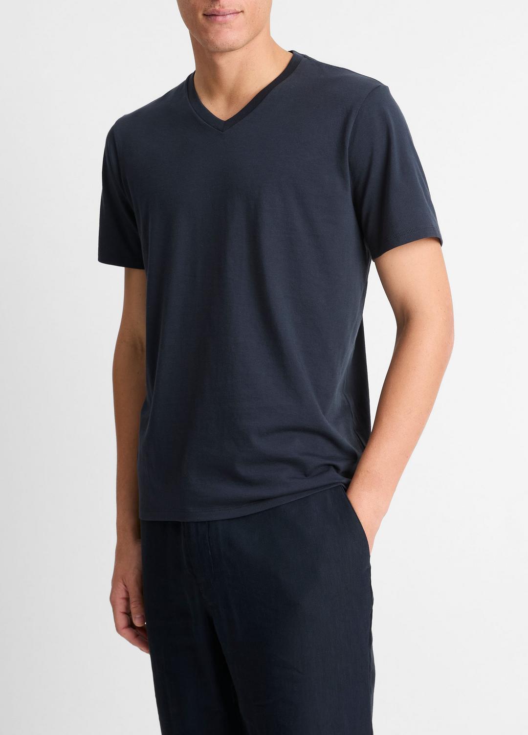 VINCE Men Pima Cotton V-Neck T-Shirt in Short Sleeve
