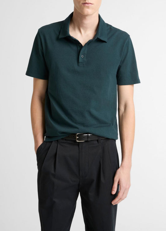 VINCE Men Garment Dye Cotton Polo Shirt in Short Sleeve