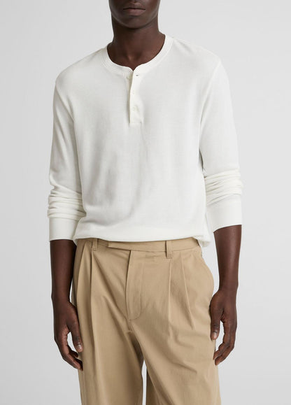 VINCE Men Jacquard-Rib Cotton Henley in Long Sleeve