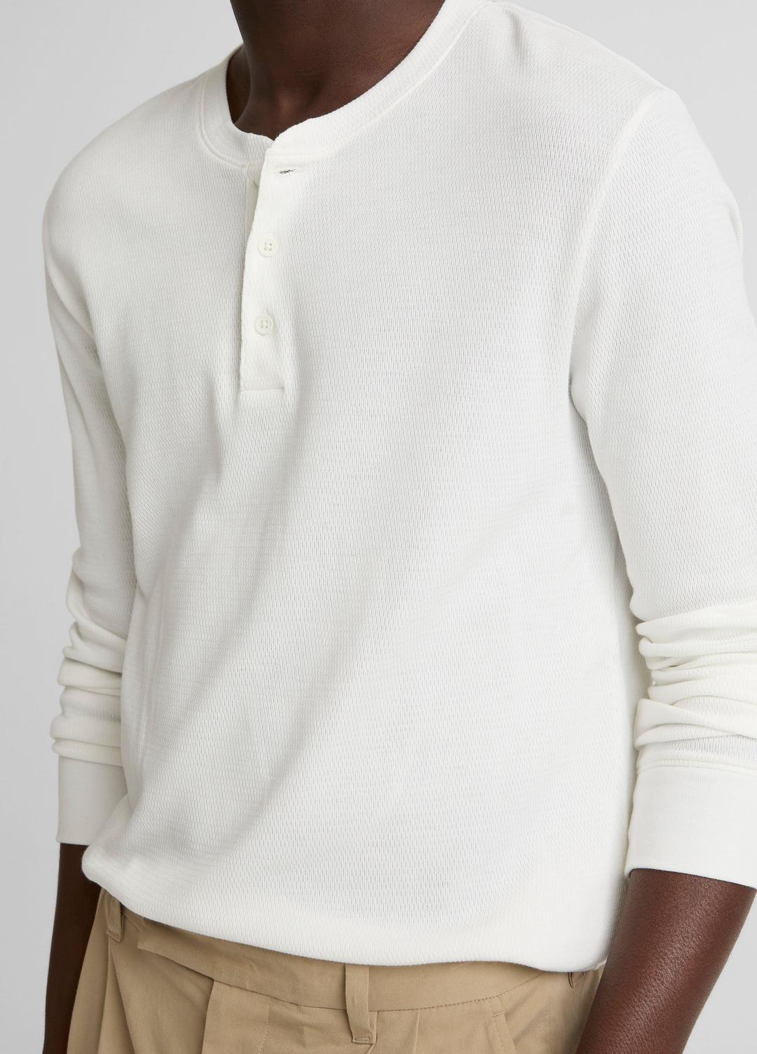 VINCE Men Jacquard-Rib Cotton Henley in Long Sleeve