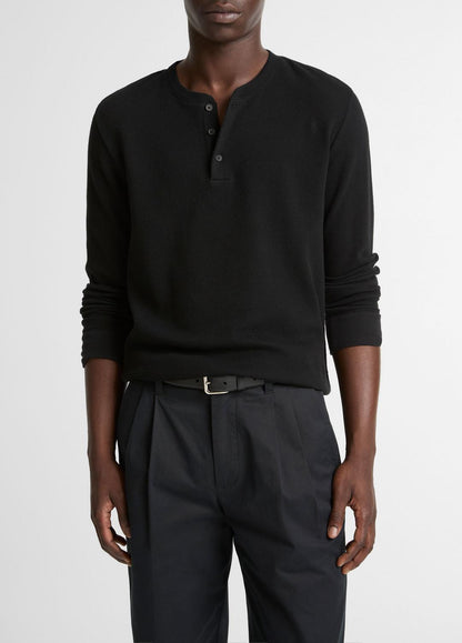 VINCE Men Jacquard-Rib Cotton Henley in Long Sleeve