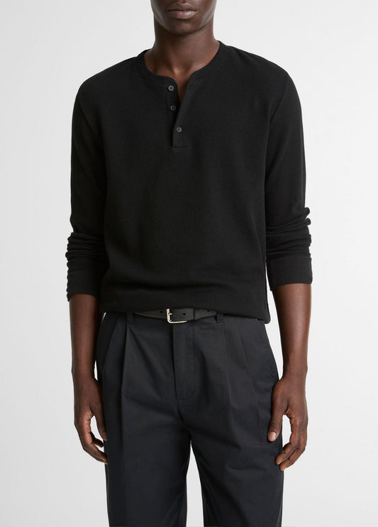 VINCE Men Jacquard-Rib Cotton Henley in Long Sleeve