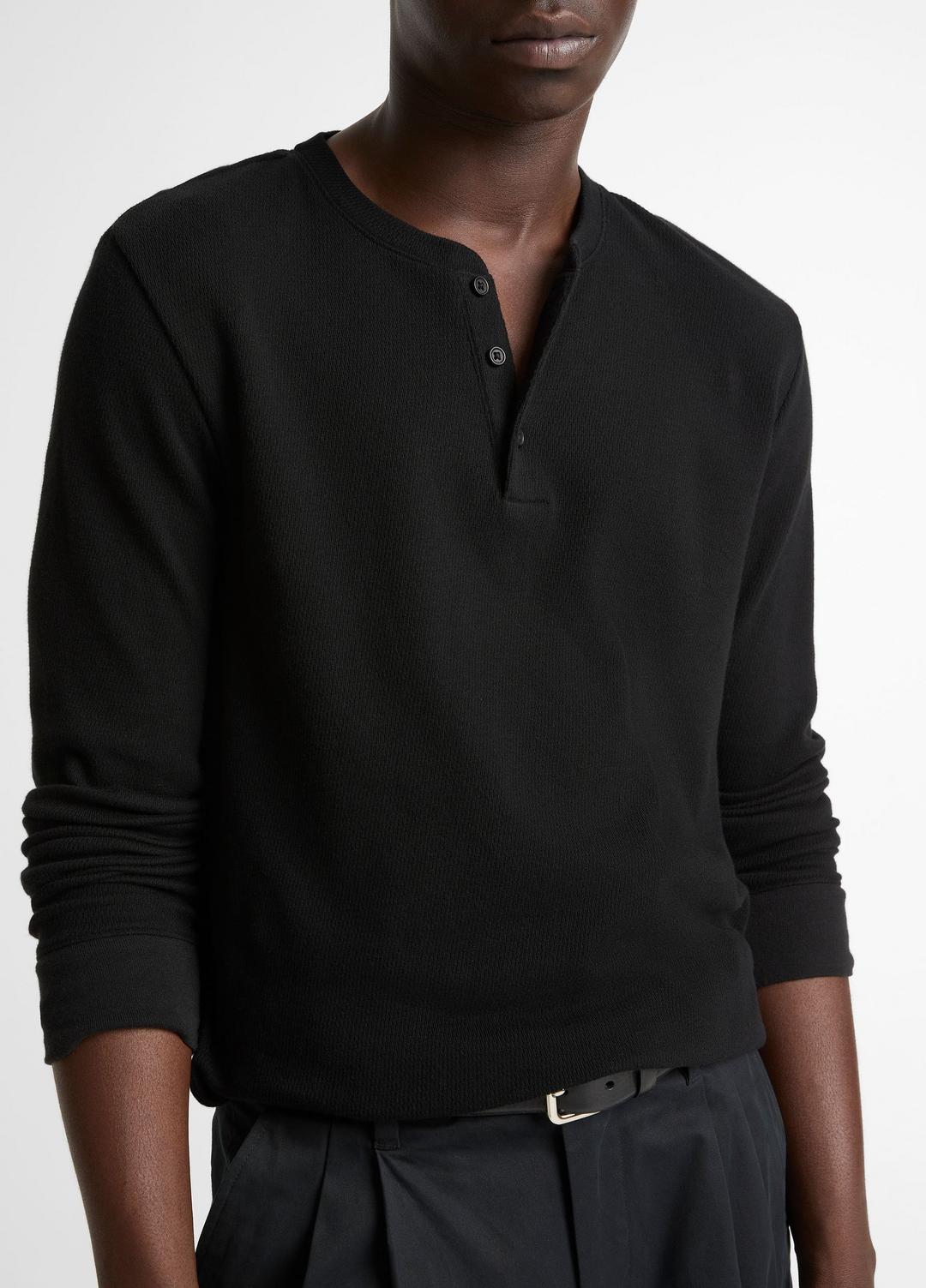 VINCE Men Jacquard-Rib Cotton Henley in Long Sleeve