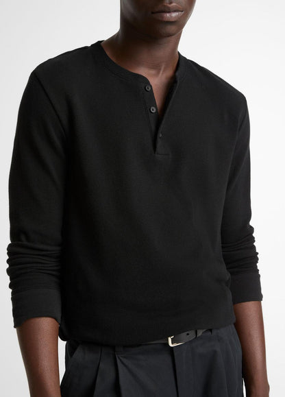 VINCE Men Jacquard-Rib Cotton Henley in Long Sleeve