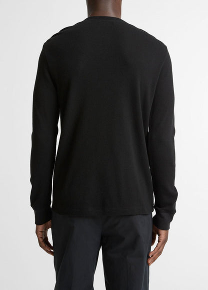 VINCE Men Jacquard-Rib Cotton Henley in Long Sleeve