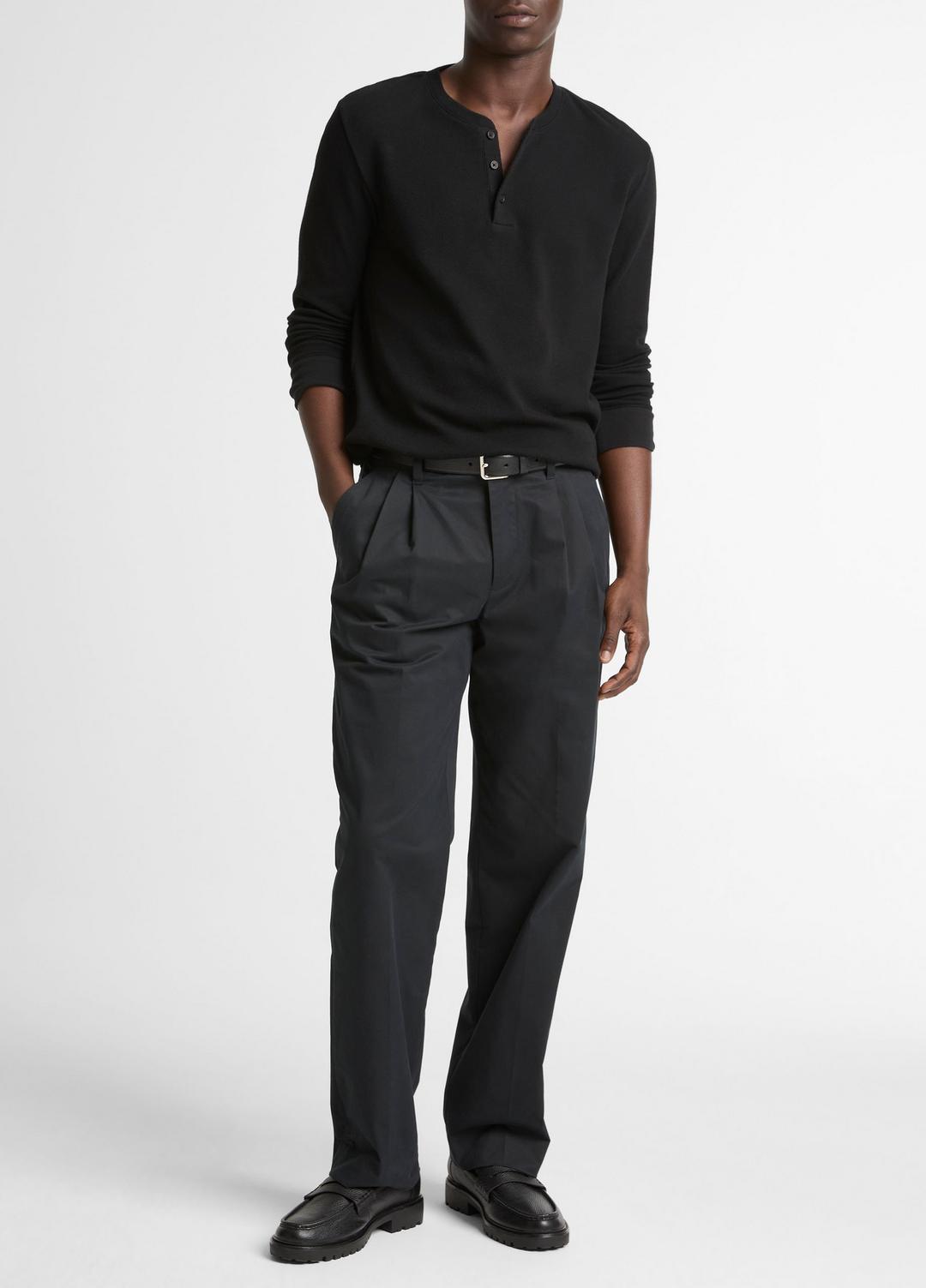 VINCE Men Jacquard-Rib Cotton Henley in Long Sleeve