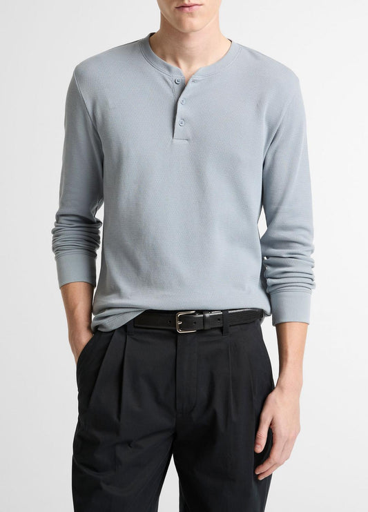 VINCE Men Jacquard-Rib Cotton Henley in Long Sleeve