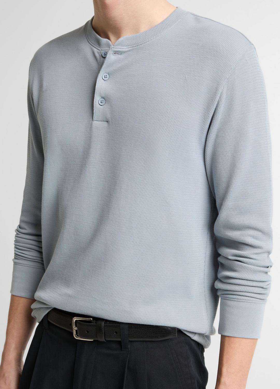 VINCE Men Jacquard-Rib Cotton Henley in Long Sleeve