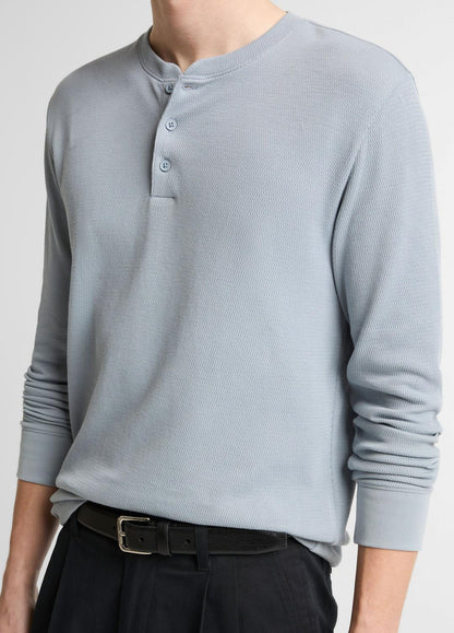 VINCE Men Jacquard-Rib Cotton Henley in Long Sleeve