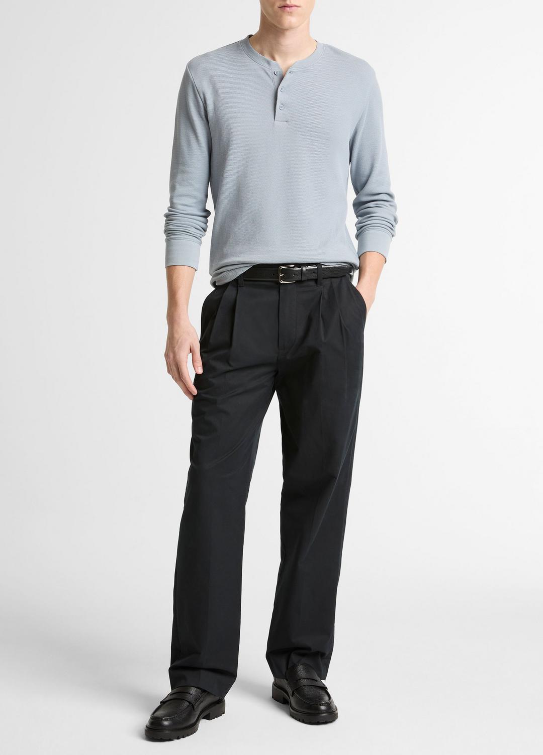 VINCE Men Jacquard-Rib Cotton Henley in Long Sleeve