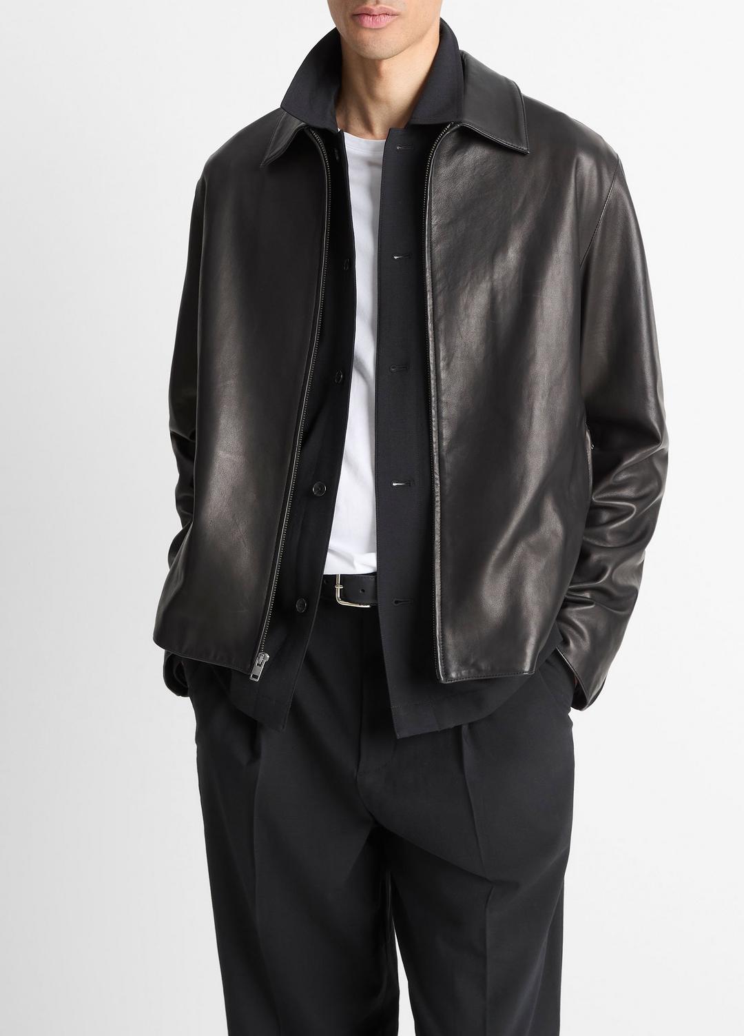 VINCE Men Leather Zip-Up Jacket in Leather Jackets