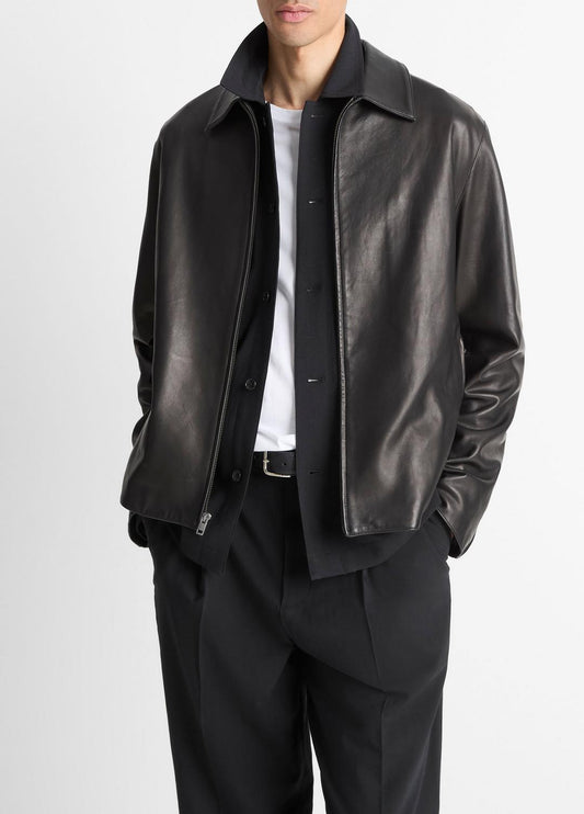 VINCE Men Leather Zip-Up Jacket in Leather Jackets