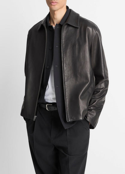 VINCE Men Leather Zip-Up Jacket in Leather Jackets