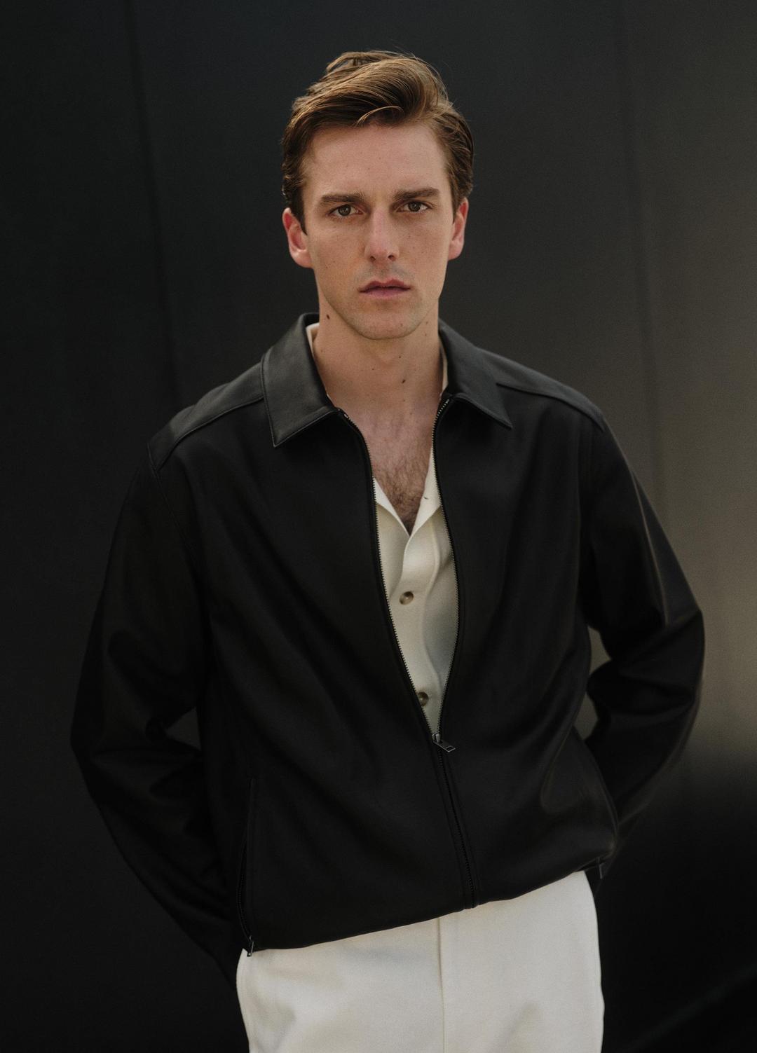 VINCE Men Leather Zip-Up Jacket in Leather Jackets
