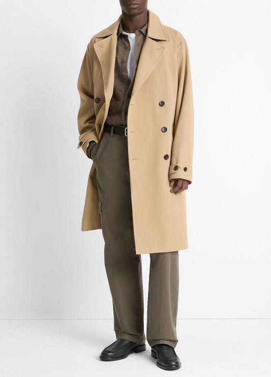 VINCE Men Italian Cotton Double-Breasted Trench Coat in Coats