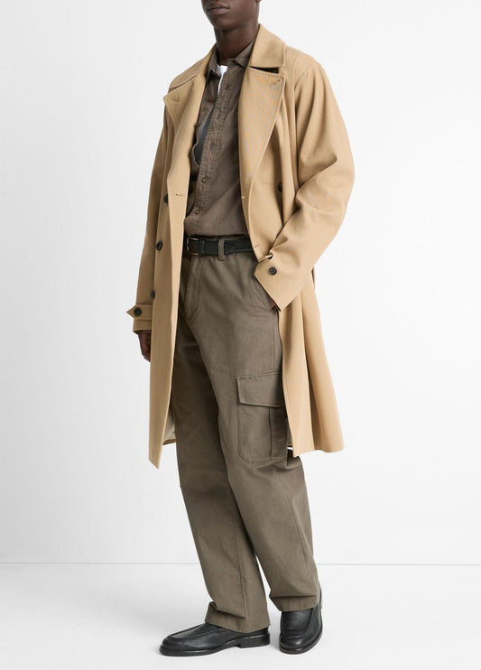 VINCE Men Italian Cotton Double-Breasted Trench Coat in Coats