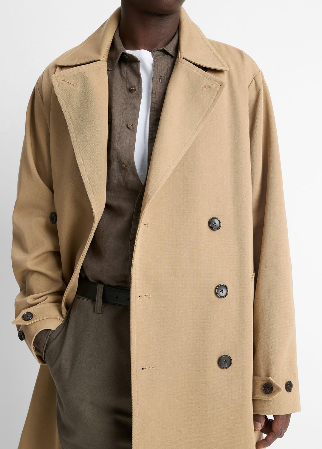 VINCE Men Italian Cotton Double-Breasted Trench Coat in Coats