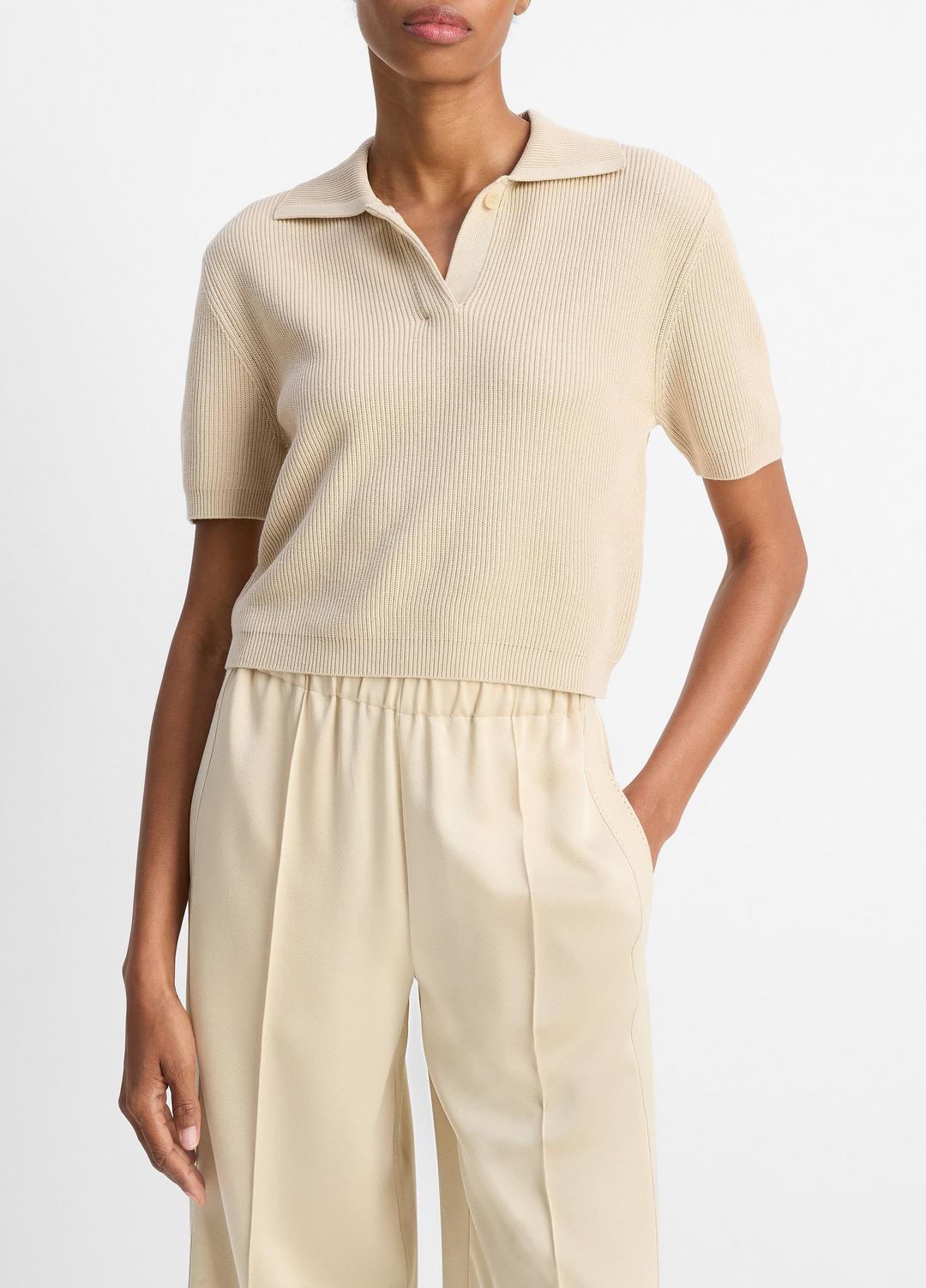VINCE Sale Ribbed Silk-Cotton Polo Sweater in Sweaters