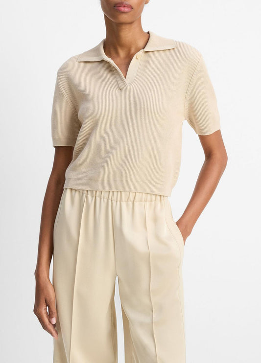 VINCE Sale Ribbed Silk-Cotton Polo Sweater in Sweaters