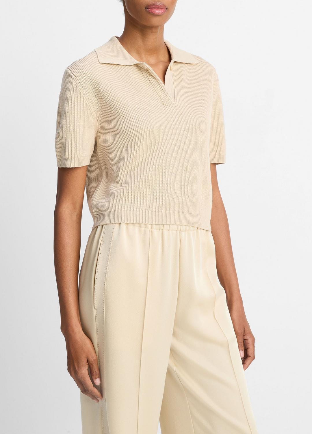 VINCE Sale Ribbed Silk-Cotton Polo Sweater in Sweaters