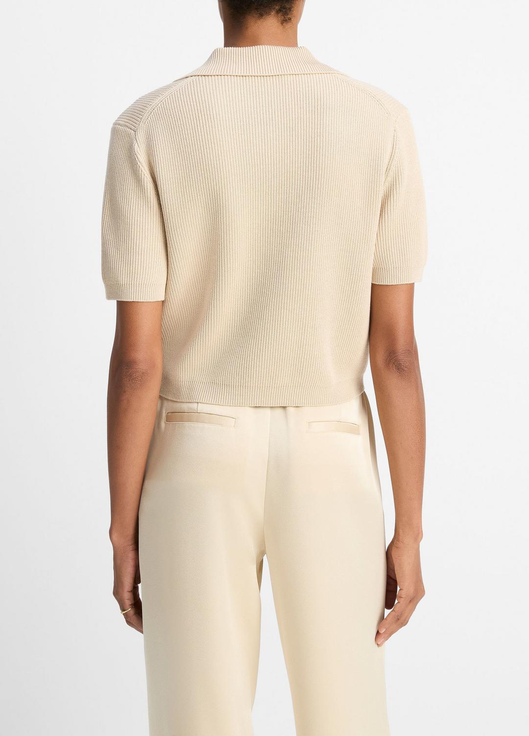 VINCE Sale Ribbed Silk-Cotton Polo Sweater in Sweaters